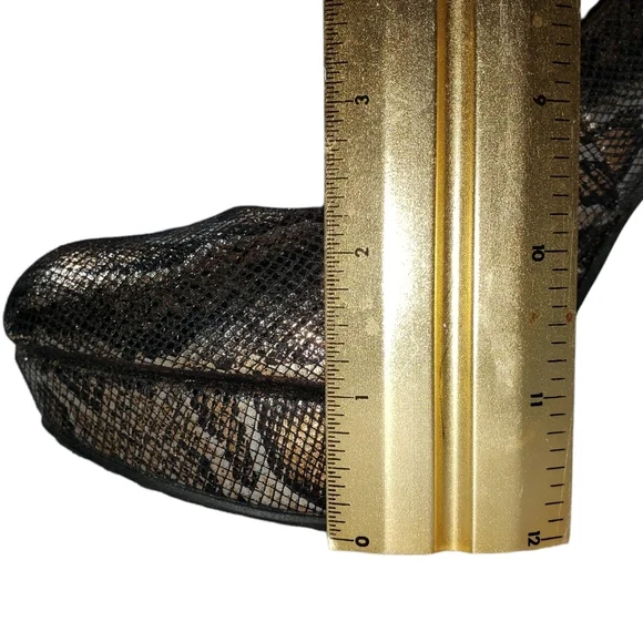 Brown Metallic Snake Print Platform Block Heels Women Sz 7 Career Workwear Pumps - Picture 11 of 13